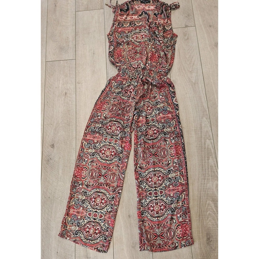 Karma Highway Jumpsuit Satin Paisley Fairisle Boho One Size 6-12 Whimsical Beach